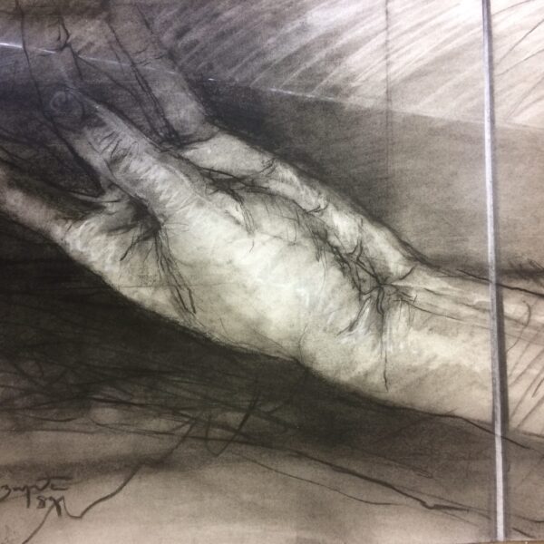 Carlos Zapata, Hand,  1989.
charcoal and conte on canson ingres paper, 64cm x 48cm